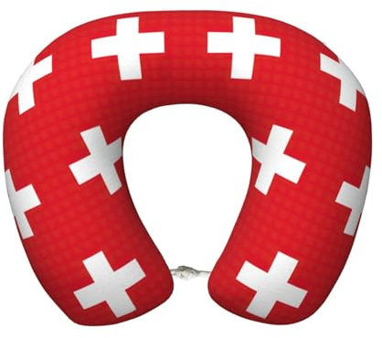 UVBDF Ergonomisches Reise-Nackenkissen mit Schweizer Flagge, Memory-Schaum, verbessertes Flugzeug-Reisekissen für alle Schlafpositionen