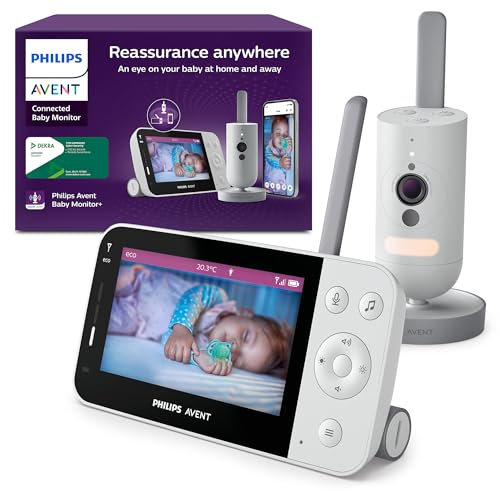 PHILIPS Avent Connected Baby Monitor with WiFi, HD Camera, Infrared Night Vision, Cry Detection, Two-Way Audio, 12 Hrs Screentime in Eco Mode, Model SCD951/26