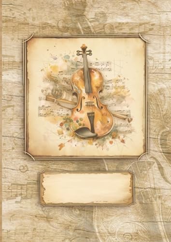 Notenheft für Geigenspieler: im antiken Vintage-Stil || A4 Notenblätter mit 12 Systemen je Seite || Inkl. 3 Rätsel zum Thema Musik || Ideal als Geschenk für Violinist, Bratschist, Musikstudent