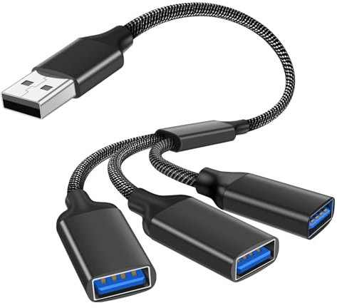 AXFEE Cavo USB Splitter, US.B Maschio a 3USB Femmina, Cava di Alimentazione per Ricarica, USB2.0 Splitter Convertitore per Mac,Car,Xbox One Series X S, PS4, PS5, Laptop - Nero