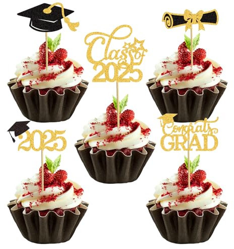 25 Stück 2025 Graduation Cupcake Toppers, Abschlussfeier Cupcake toppers, Bachelor Hut Deko, Abschluss Tortendeko, Grade Cap Torten Dekorationen, Abschluss Party Kuchen Dekoration