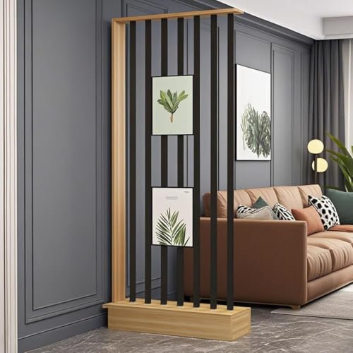 YVYKFZD Schlichter Paravent Raumteiler, Holz Wand Trennwand, Privatsphre-Trennwand-Sule Aufsteller, freistehendes Regal für Sichtschutz, dekorativ fürs Homeoffice(L Walnut+Black,26.7x9.8x79.5in)