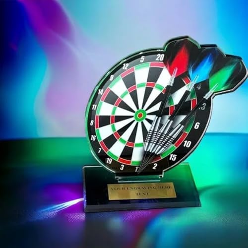 Dart-Pokal mit Wunschgravur - Acryl-Trophäe für Dartturniere - Award 2D | Individuelle Personalisierung mit Name oder Spruch, Dartscheibe Motiv, hochwertige Geschenkidee für Hobby und Vereinspokale