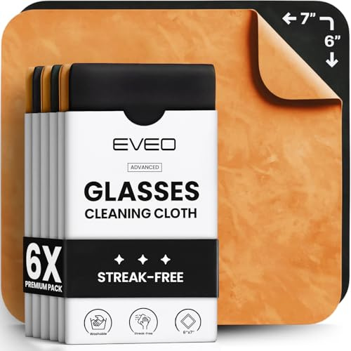 EVEO Glasses Cleaning Cloth - (6 Pack) Lens Cleaning Cloth Glasses Cleaner - Microfiber Cloth for Glasses Microfiber Cloth Eyeglass Cleaner, Screen Cleaner, Camera, Eyeglasses, VR/AR (Black & Orange)