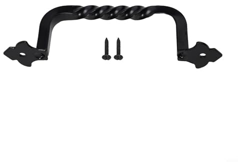 Eawfgtuw Poignée de porte de grange rustique vintage en acier au carbone massif, quincaillerie en fer forgé noir pour abri de jardin en bois, garage, coulissant, 148 mm