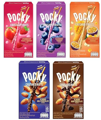 Pocky Crushed Fruits & Nuts Variety Pack – 5 Flavors (Blueberry Yoghurt, Almond Noir Chocolate, Almond Milk Chocolate, Passion Fruit & Mango Yoghurt, Strawberry Peach Yoghurt) | Japanese Biscuit