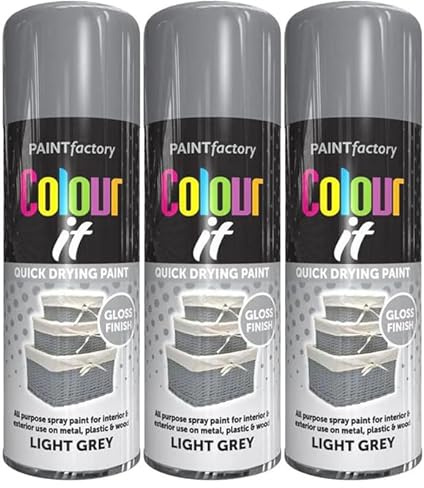 BAZAARIST Light Grey Spray Paint, Gloss Finish, Quick Drying Paint, All Purpose Spray Paint for Metal, Wood, Plastic, Interior & Exterior Use, 400ml (3PCS)