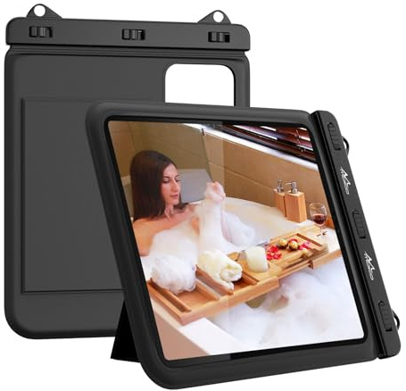 MoKo Pochette Étanche Tablette, Étui Imperméable avec Support Pliable Compatible avec iPad 9, iPad Air 5/4 10.9, iPad Pro 11, iPad 10.2, Galaxy Tab S6/S7, Tab A 10.1, Tab S 10.5, Jusqu'à 13 - Noir