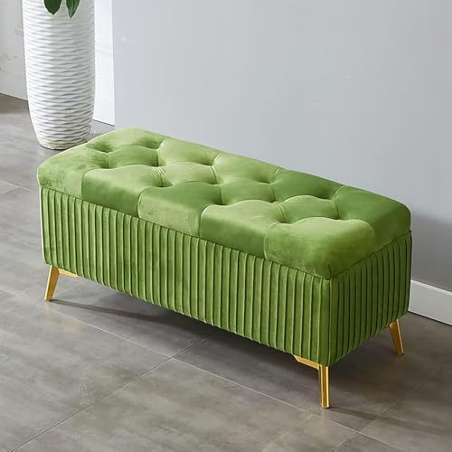 Moderne rechteckige Ottoman-Bank aus Samt für Wohnzimmer und Schlafzimmer, stilvoller Aufbewahrungshocker mit verstecktem Fach, 100 x 39 x 45 cm, Grün
