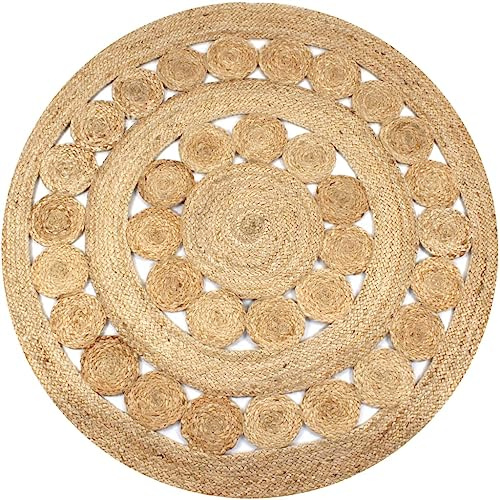 Tomostar Jute-Teppich, rund, Wohnzimmerteppich, Jute-Optik, Natur, geflochtenes Design, 120 cm, rund