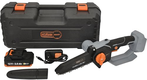 KOMBO SMART - Motosega a Batteria 12V - Lama 6, Taglio Max 13 cm, con Batteria 2.0Ah e Caricatore - Potente e Compatta per Potatura e Giardinaggio
