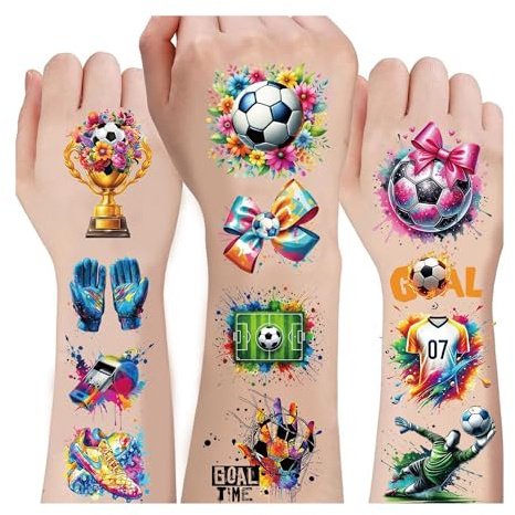 10 Bögen Fussball Tattoos Kinder Set, Temporäre Tattoos für Kinder, Bunte Wasserfarben Tattoo Motive, Wasserfest & Leicht Entfernenbar, Mitgebsel Kindergeburtstag Fussball, Geschenk für Fussballfans