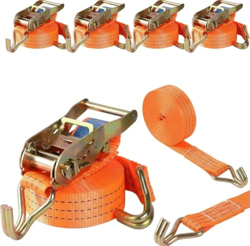 4 Stück Spanngurte mit Ratsche, 6m x 40mm, 3000kg Bruchlast, Zurrgurte mit Haken, robuste Ratschengurte für Transport, Ladungssicherung & Umzug