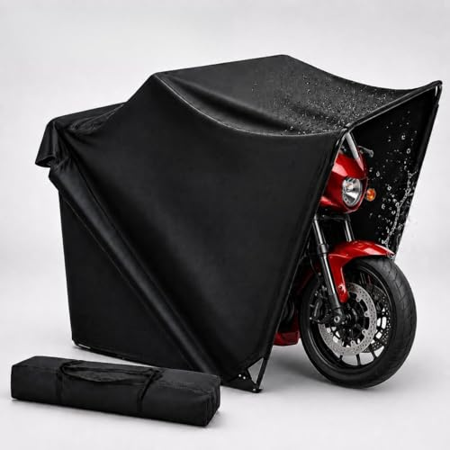 Goddlgjik Telo per moto impermeabile, pieghevole, telo per moto da esterno con borsa, mobile garage impermeabile, resistente alle intemperie, pioggia UV, per moto, scooter e bicicletta