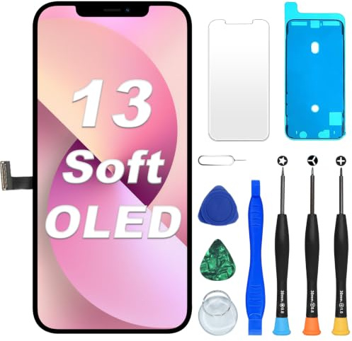 DIGI4U Display für iPhone 13 Soft OLED 6.1 Bildschirm Ersatz FHD True Tone COP Touchscreen [Kein LCD], 3D Touch Digitizer Rahmen Montage und Reparaturkits