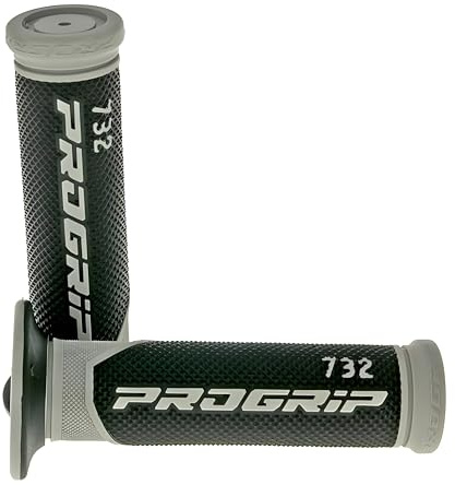 Lenkergriffe/Griffgummi PROGRIP 732 Road - schwarz/grau [Ø 22mm] | 2 unterschiedlich große Griffe mit 22 und 24 mm Innendurchmesser; kompatibel mit Rollern, Mopeds und Motorrädern mit Drehgas.