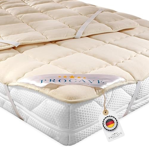 PROCAVE weiches Unterbett aus Schurwolle, atmungsaktiver Matratzen-Schoner, Matratzenbezug mit 4 Eckgummis,Matratzen-Auflage 100x200 cm