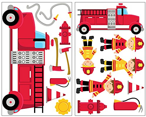 Samunshi® 17x Wandtattoo Feuerwehr Set Wandbilder Kinderzimmer Deko Junge Wandtattoo Kinderzimmer Mädchen Wandsticker Kinderzimmer 2x 21x34cm