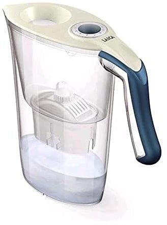 Laica Carmen Tosca, Caraffa Filtrante per il trattamento dell’acqua potabile, J35HC, colore Crema/Blu notte, indicatore analogico removibile eco-friendly, 1 cartuccia bi-flux inclusa (150L/1 mese)