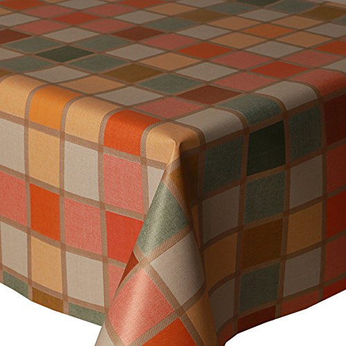 PVC Mosaic Check Multi Coloured Checked Squares, Mediterranean Greek Tile Effect, Green Yellow Beige Orange Terracotta Wipe Clean Vinyl Table Cloth, 2 Metres