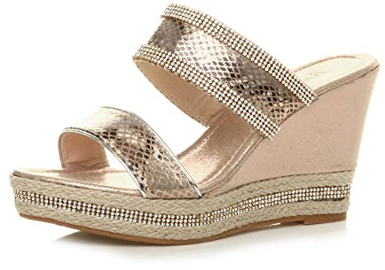 AJVANI high wedge heel diamante strappy platform sandals mules size 7 40