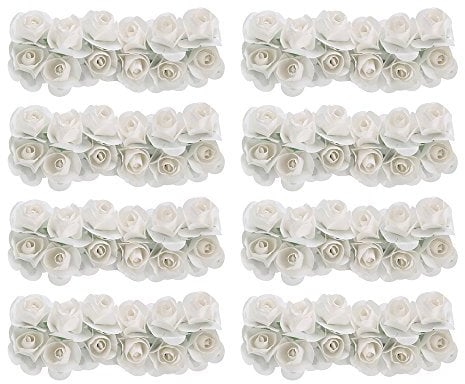iDealhere 144pcs/Pack Mini Artificial Paper Rose Buds Flowers DIY Craft for Wedding (White)