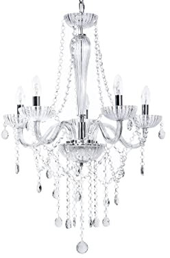 Edler 5-armiger Kronleuchter Kristall Glas transparent Metall silber Locone
