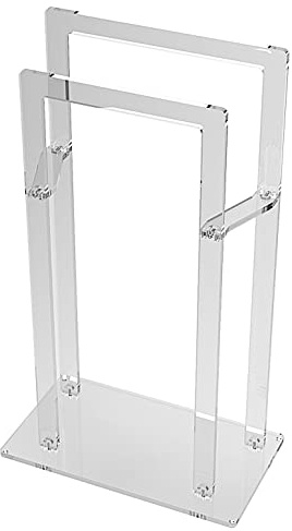 AGPLEX Piantana porta asciugamani bagno da terra in vetro acrilico trasparente 50x28x87cm, Portasciugamani bagno moderno e resistente con supporti antiruggine - Made in Italy