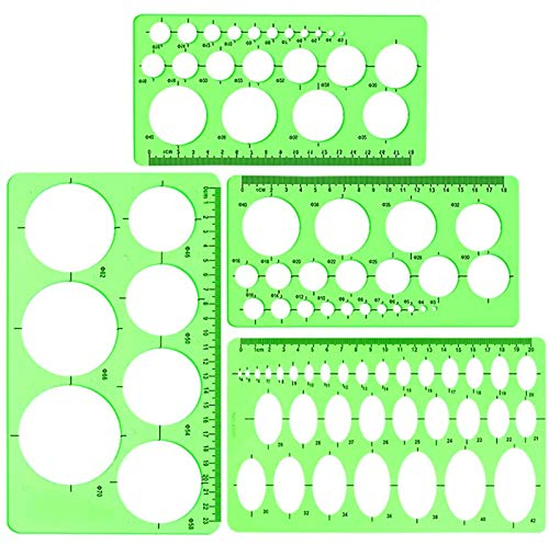 Zeichenschablone,4pcs Schablonen Geometrische Formen,Kunststoff Stanzschablone Stanzformen,Ellipsenschablone für DIY Bullet Journal Album Scrapbooking Papier Karte Kunst Deko (Grün)