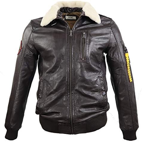 Lederjacke Tegi – Herren Fliegerjacke mit Fellkragen (Lammfell) aus Premium Lamm Leder (Echtleder)