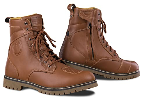 SHIMA Thomson, Scarpe Moto Uomo | Rinforzate Stivali Moto Uomo in Pelle, Supporto alla Caviglia, Suola Antiscivolo, Impugnatura del Cambio (Marrone, 41)