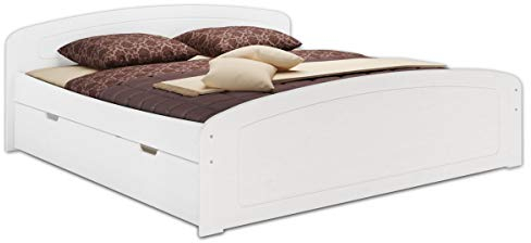 Erst-Holz® Massivholzbett weiß in Überlänge 200x220 cm mit wählbarem Zubehör V-60.50-20-220W, Ausstattung:Rollrost inkl.