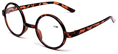 Fads & Fashions 8360 Stylish Classic Retro Round Frame Reading Glasses with 8 Lens Strength Variations & Colours Black, Brown or Tortoise (Tortoise, 3.0)