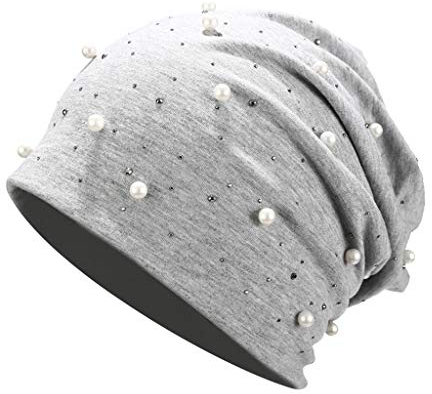 Dasongff Slouch Beanie mit Perlen mit Edler Strass-Nieten Applikation feinem und leichten Jersey Unisex Damen Mütze Haube Boho Bini Mädchen Einheitsgröße