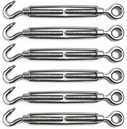 POFET 6 Pieces Turnbuckle Wire Tensioner M4 Stainless Steel Turnbuckle Tensioner Adjustable Turnbuckle Hook and Eye Set Heavy Duty