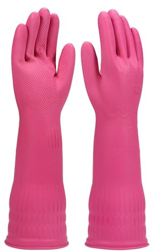 YSLON Rubber Dishwashing Glove Kitchen Cleaning Gloves 3-Pairs,Waterproof Reuseable.(Pink,Medium)