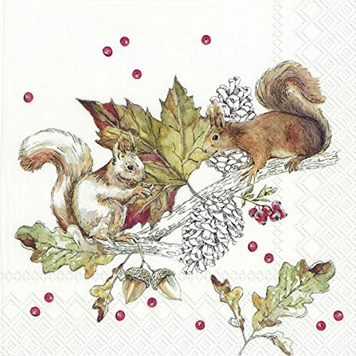 20 Servietten Eichh?rnchen und Blätter | Tiere | Herbst | Tischdeko 33x33cm