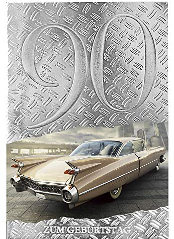 KE - 90. Geburtstagskarte für Männer, DIN B6 Format, inkl. Umschlag - Oldtimer Motiv Klappkarte