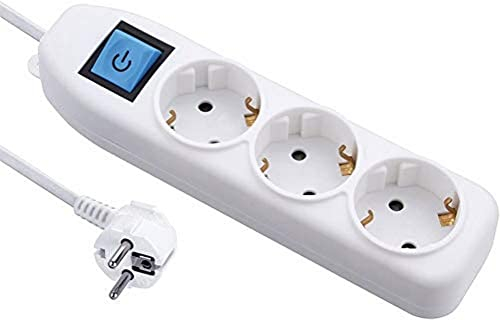 Electraline 62177 Steckdosenleiste 3-Fach mit Schalter, Kabel 3m / Mehrfachsteckdose/Tischsteckdose Steckerleiste, Weib