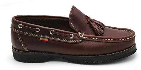 VALDEGAMA - Zapato náutico con borlas, sin Cordones y con Suela de Goma, Hecho en españa, para: Hombre Color: Marron Talla:45