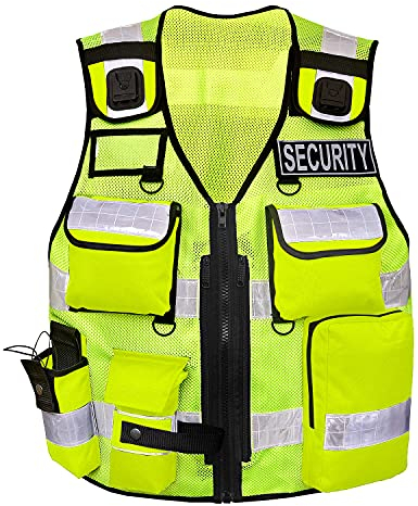 By Johanna Sicherheitswesten Reflektoren weste Schutzweste Securityweste Einsatzweste Kennzeichnungsweste Arbeitsweste Multifunktionsweste Reflektierend 213 gelb+ 2 Patch SECURITY