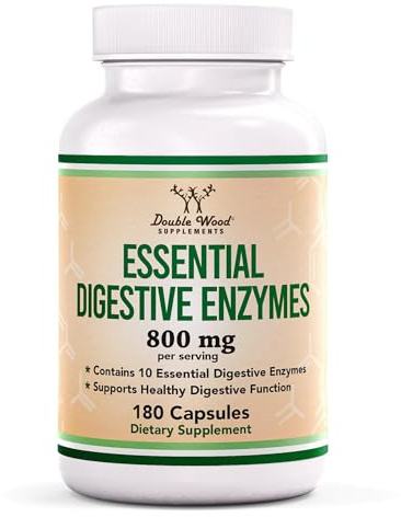 Digestive Enzymes - 800mg Blend of All 10 Most Essential Digestive and Pancreatic Enzymes (Amylase, Lipase, Bromelain, Lactase, Papain, Protease, Cellulase, Maltase, Invertase) by Double Wood
