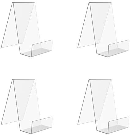 4 Stück Klarer Acryl-Büchständer, Buchaufsteller Transparent Tischaufsteller, Acryl Buchständer, aus AcrylglasSchrägständer, Gelten für Anzeigen Von Büchern, Bilderbüchern(Transparent)