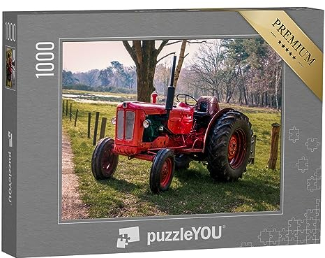 puzzleYOU: Puzzle 1000 Teile „Roter Oldtimer-Traktor in Drenthe bei Havelte“ – aus der Puzzle-Kollektion Fahrzeuge, Traktoren