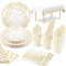 16 Guests White and Gold Party Supplies Disposable Gold Party Plates Tableware Napkins Cups Straws Table Cloth for Birthday Party Wedding Bridal Shower Engagement Christmas White Gold Dot Paper Plates