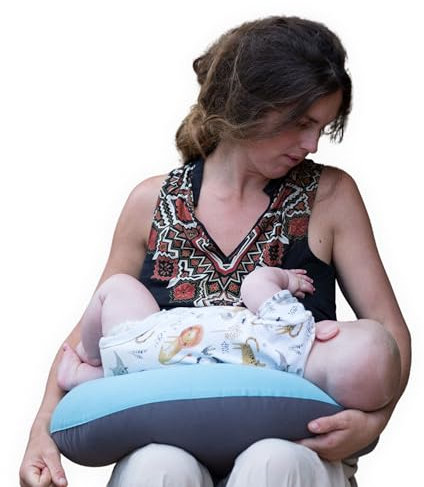 Hippychick Nursing Pillow – Comfortable Breastfeeding Pillows For Babies – 100% Cotton Maternity Pillow Cover Removable & Washable – Post Pregnancy Gifts – Charcoal and Reef Blue