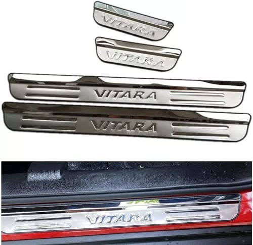 Eamily 4Pcs Car Outer Door Sill Kick Plates Protector Accessories for Suzuki Vitara 2015-2022, Threshold Welcome Pedal Cover, Scuff Guard Stainless Steel Styling Decoration