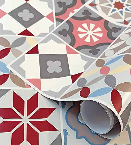 Carta Adesiva per Mobili Effetto Piastrelle Maioliche Vintage 40x130 cm Vinile Decorativo Mattonelle Colore Adesivo Murale per Cucina Parete Bagno Bordo (Piastrelle Colore)