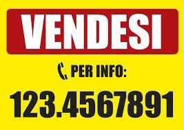 NEW CARTELLO SEGNALETICO - VENDESI CON NUMERO PERSONALIZZABILE sfondo giallo - Adesivo Extra Resistente, Pannello in Forex, Pannello In Alluminio (ADESIVO 30X42 CM)