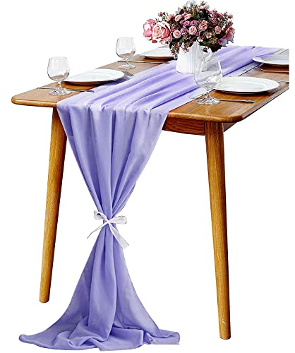 KAMEUN Tischläufer Violett 300x70CM, Tischläufer Chiffon, Hochzeit Tischdeko Läufer Tischband für Geburtstage, Kommunion, Abwaschbar